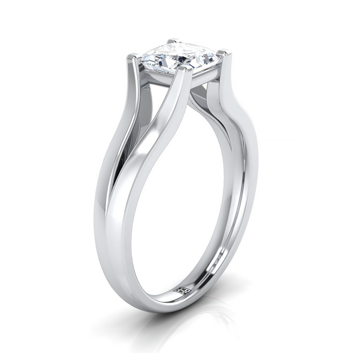 Platinum Princess Cut Modern Split Shank Solitaire Engagement Ring