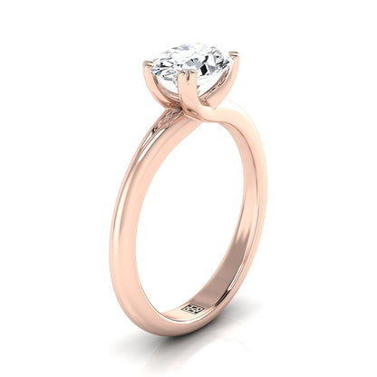14K Rose Gold Oval East West Eight Claw Comfort Fit Solitaire Engagement Ring