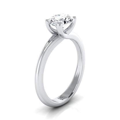 18K White Gold Oval East West Eight Claw Comfort Fit Solitaire Engagement Ring