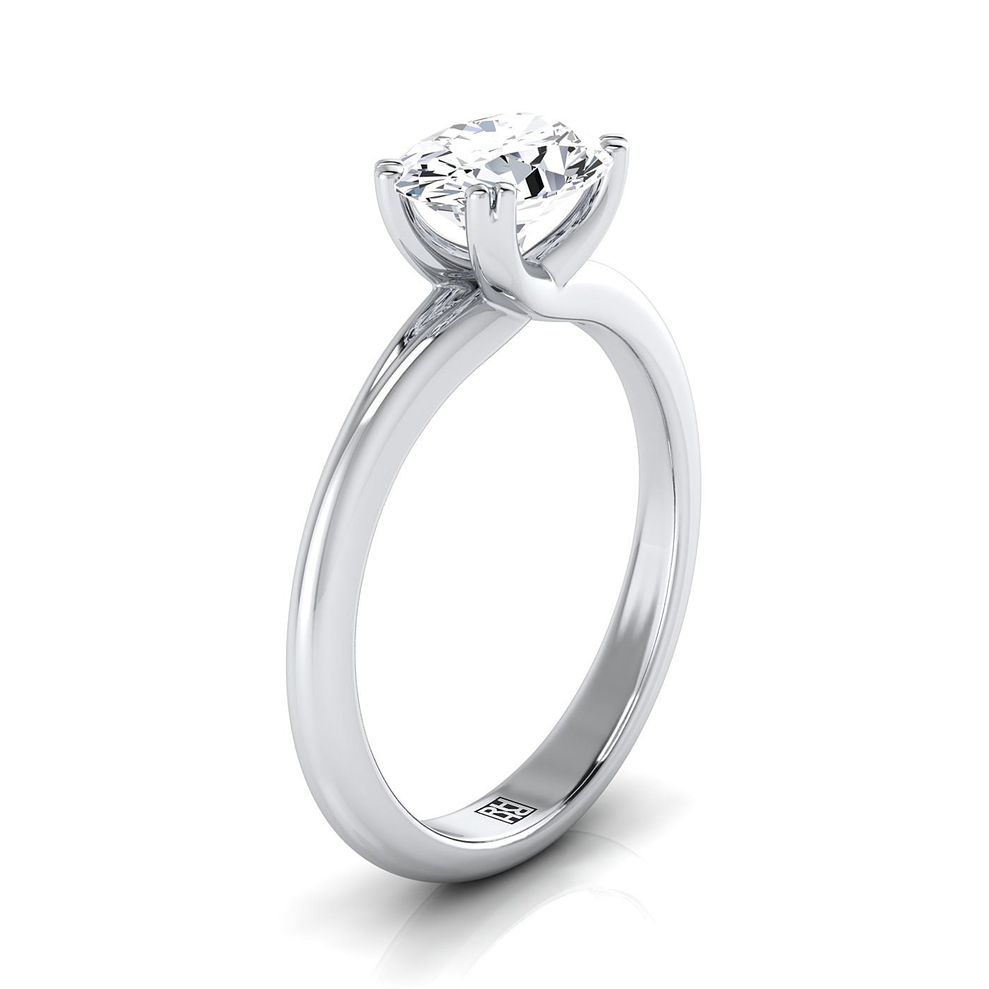 14K White Gold Oval East West Eight Claw Comfort Fit Solitaire Engagement Ring