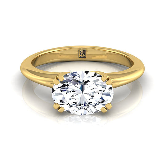 18K Yellow Gold Oval East West Eight Claw Comfort Fit Solitaire Engagement Ring