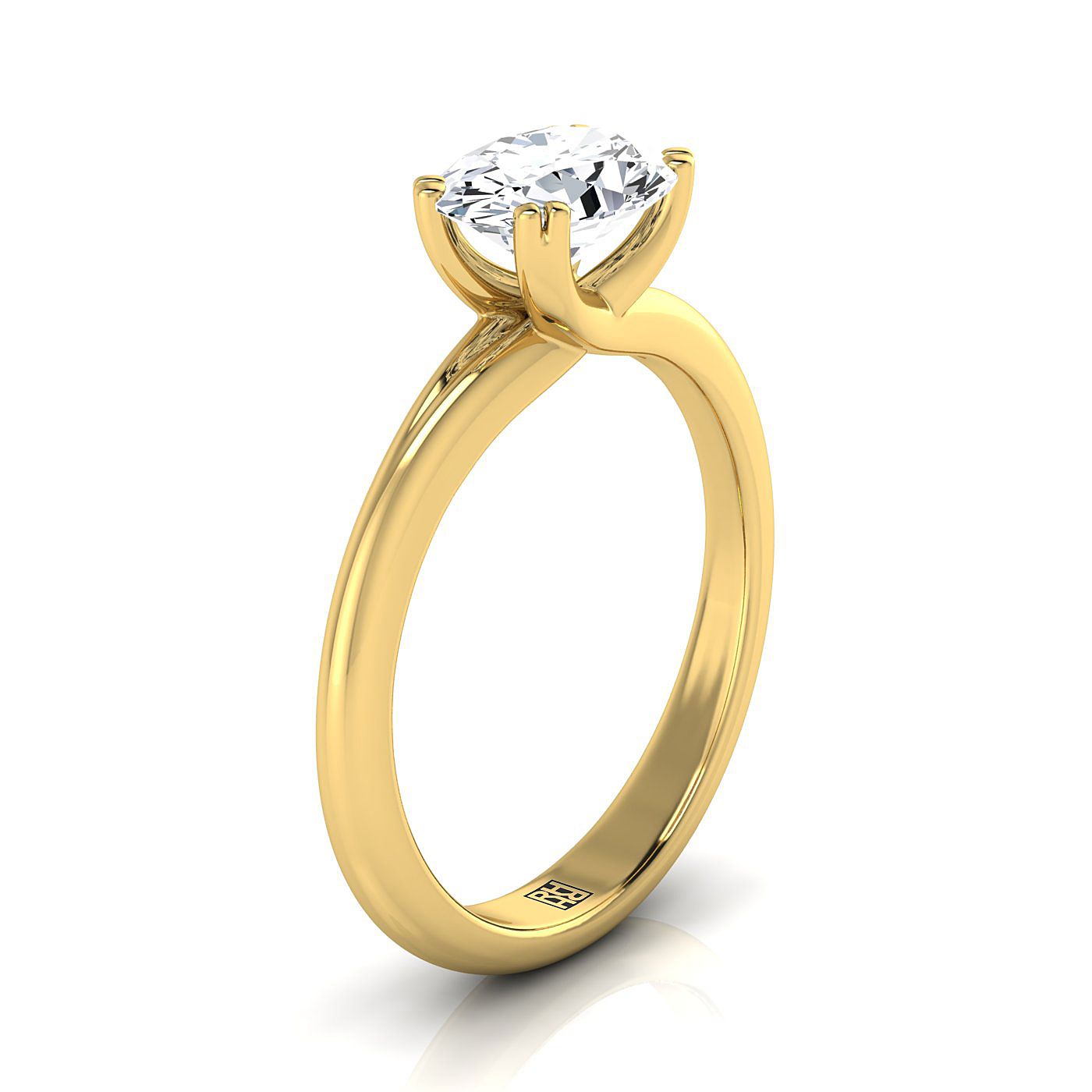14K Yellow Gold Oval East West Eight Claw Comfort Fit Solitaire Engagement Ring
