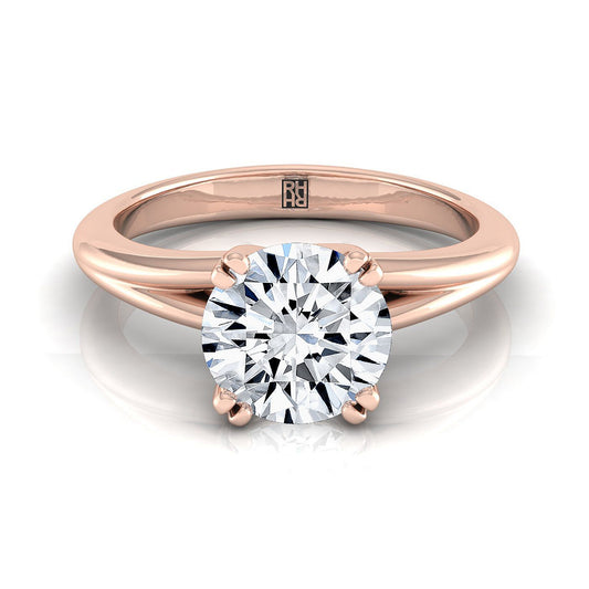14K Rose Gold Round Brilliant East West Eight Claw Comfort Fit Solitaire Engagement Ring