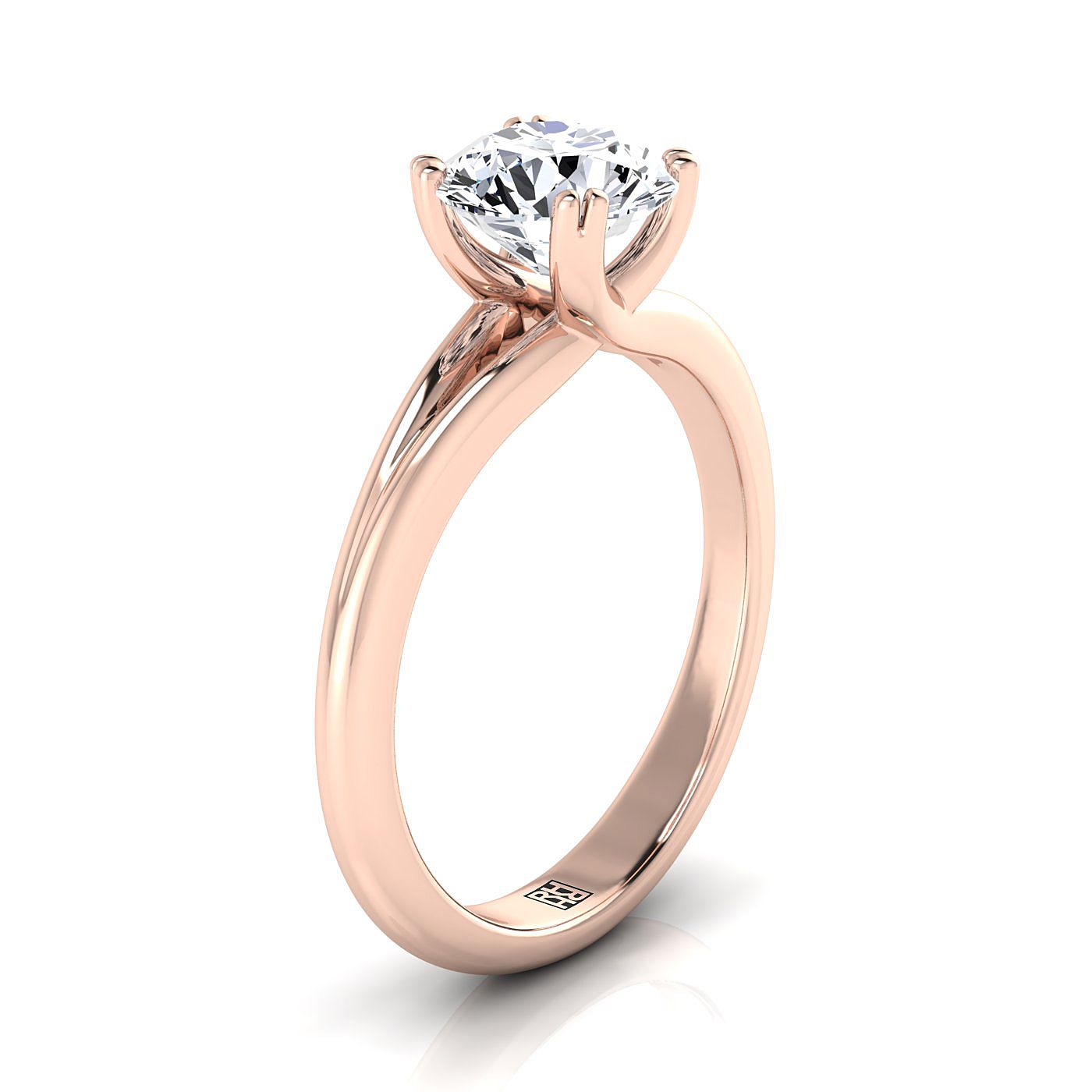 14K Rose Gold Round Brilliant East West Eight Claw Comfort Fit Solitaire Engagement Ring