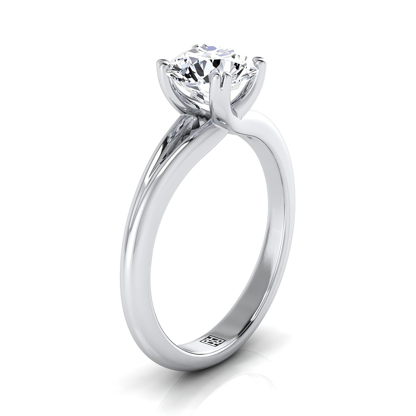 14K White Gold Round Brilliant East West Eight Claw Comfort Fit Solitaire Engagement Ring