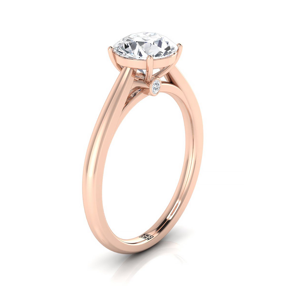 14K Rose Gold Round Brilliant Rounded Comfort Fit Secret Stone Solitaire Engagement Ring