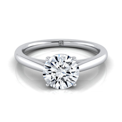 14K White Gold Round Brilliant Rounded Comfort Fit Secret Stone Solitaire Engagement Ring