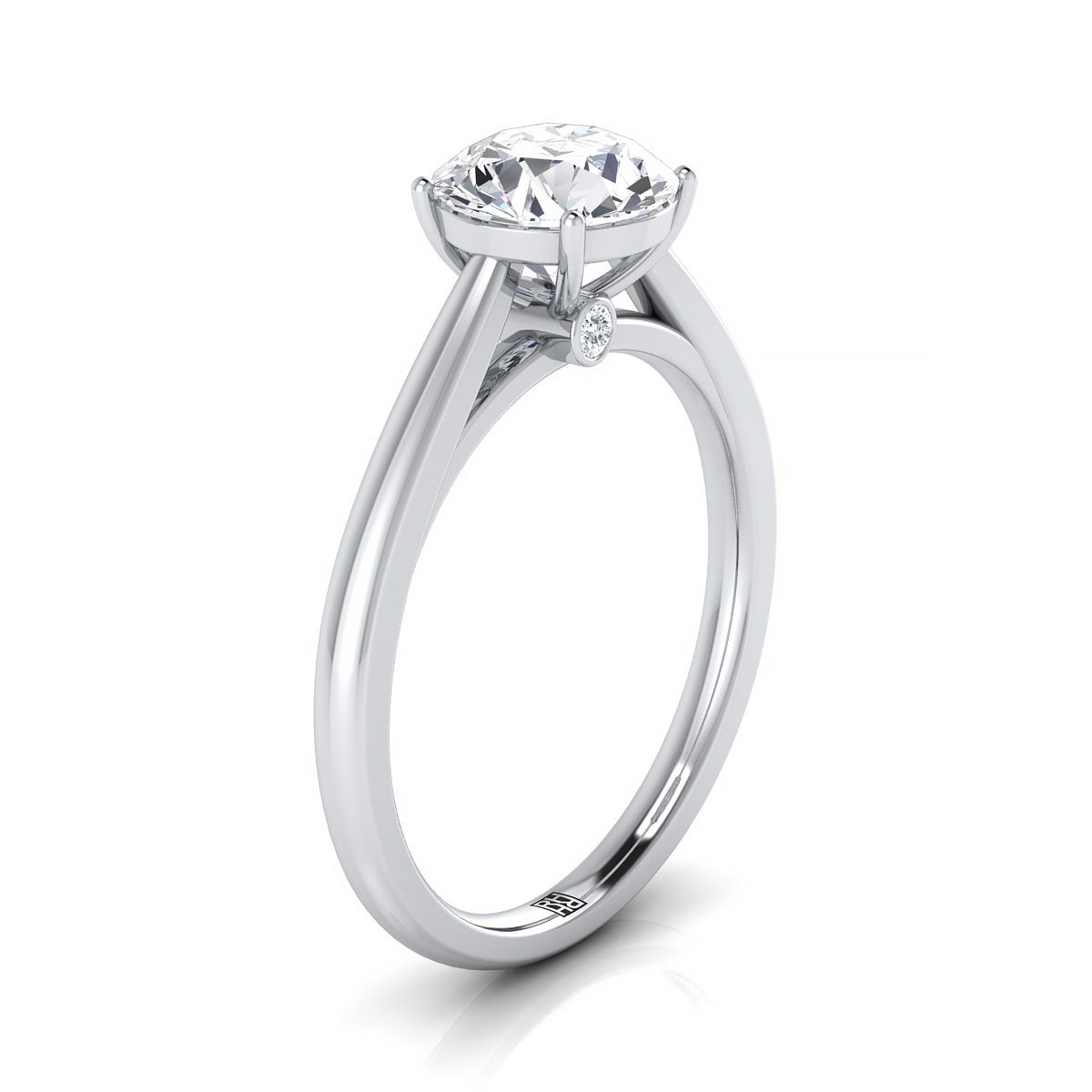 14K White Gold Round Brilliant Rounded Comfort Fit Secret Stone Solitaire Engagement Ring