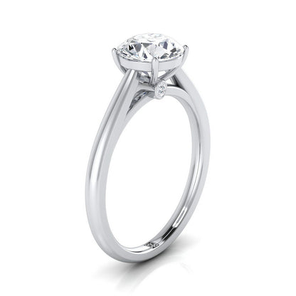 18K White Gold Round Brilliant Rounded Comfort Fit Secret Stone Solitaire Engagement Ring