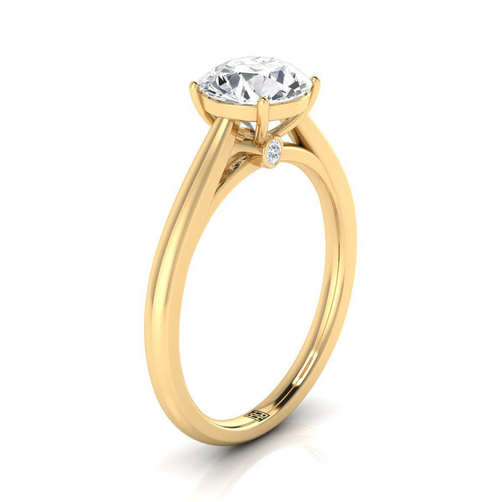 18K Yellow Gold Round Brilliant Rounded Comfort Fit Secret Stone Solitaire Engagement Ring