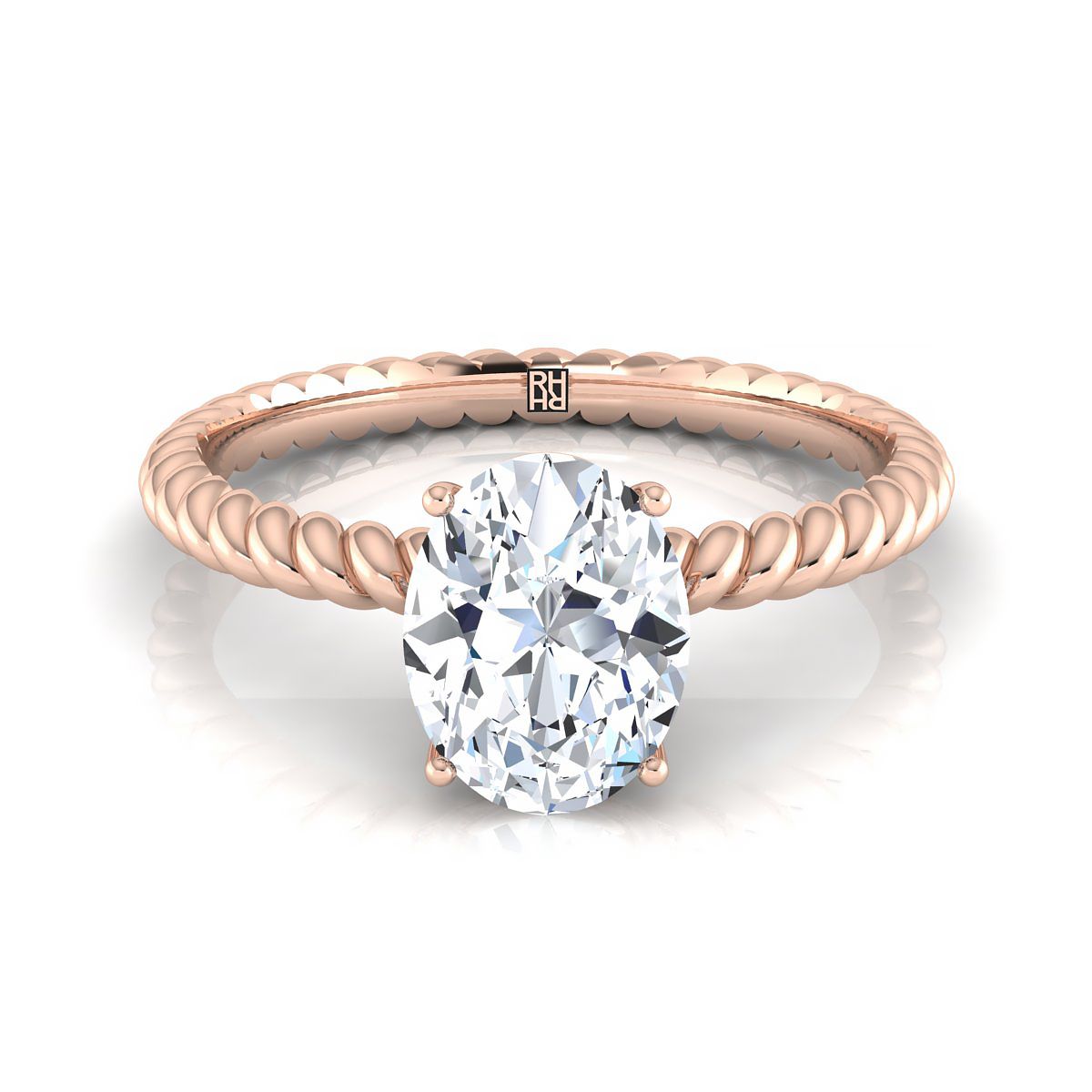 14K Rose Gold Oval Diamond Twisted Rope Solitaire With Surprise Stone Engagement Ring