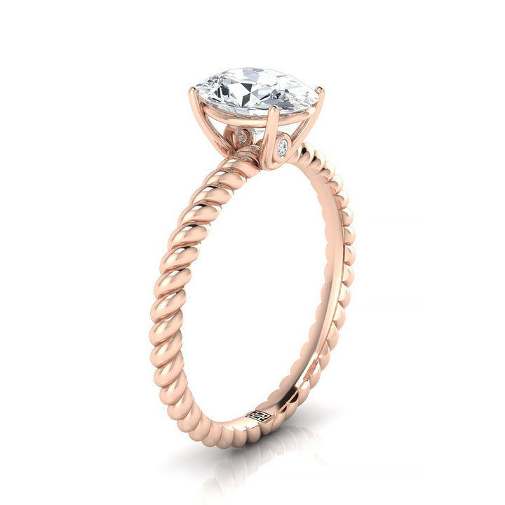 14K Rose Gold Oval Peridot Twisted Rope Solitaire With Surprize Diamond Engagement Ring
