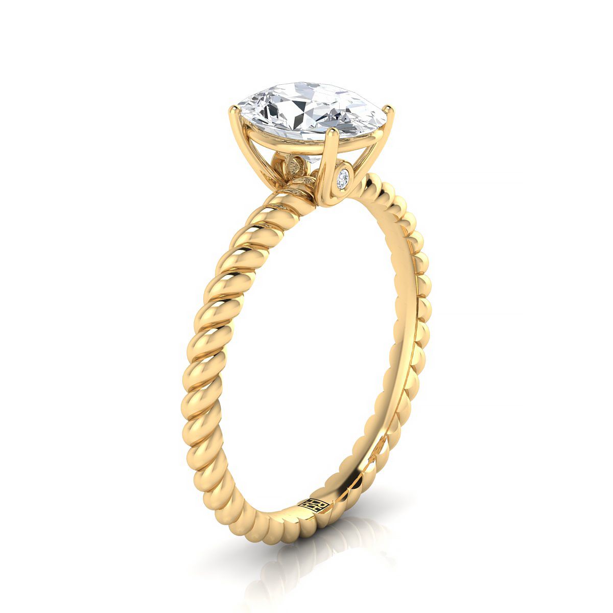 14K Yellow Gold Oval Emerald Twisted Rope Solitaire With Surprize Diamond Engagement Ring