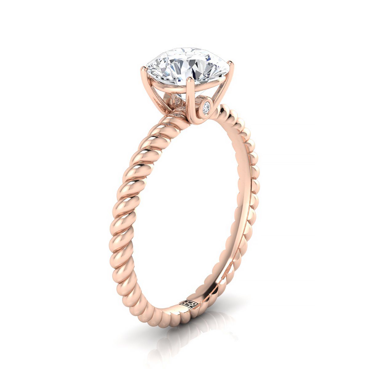 14K Rose Gold Round Brilliant Pink Sapphire Twisted Rope Solitaire With Surprize Diamond Engagement Ring