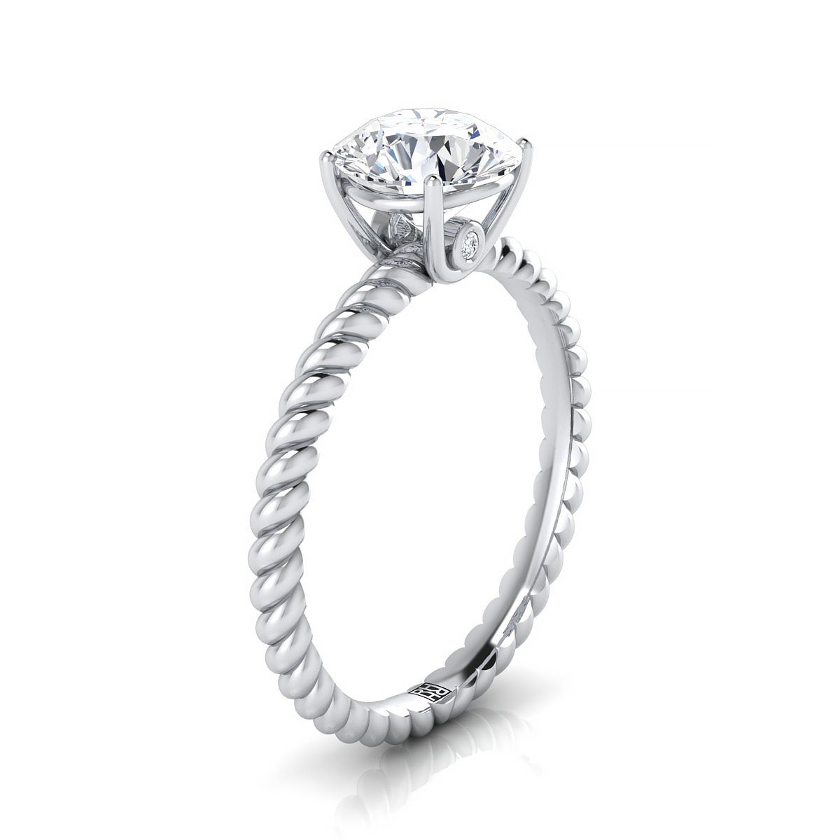 Platinum Round Brilliant Ruby Twisted Rope Solitaire With Surprize Diamond Engagement Ring