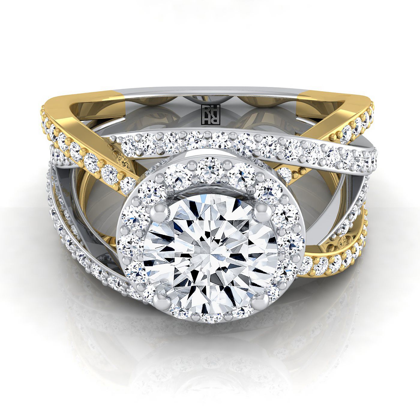 14K White Gold Round Brilliant Unique Open Intertwined Diamond Pave Row Engagement Ring -1ctw