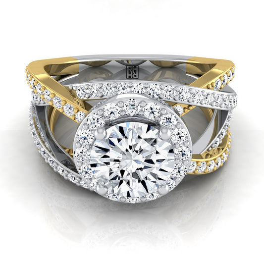14K White Gold Round Brilliant Unique Open Intertwined Diamond Pave Row Engagement Ring -1ctw