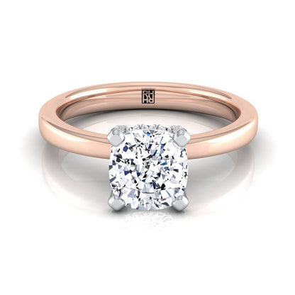 14K Rose Gold Cushion Diamond Hidden Pave Basket Crown Solitaire Engagement Ring -1/10ctw