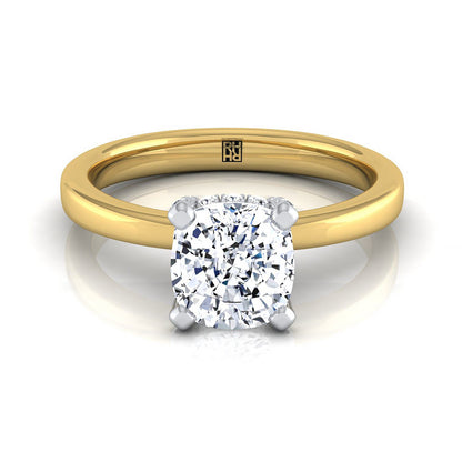 14K Yellow Gold Cushion Diamond Hidden Pave Basket Crown Solitaire Engagement Ring -1/10ctw