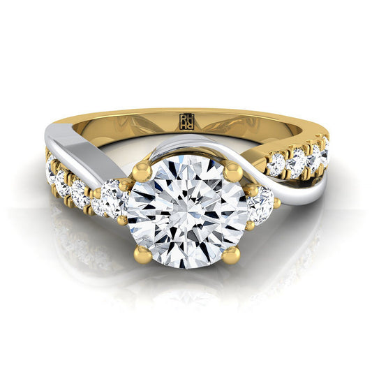 18K Yellow Gold Round Brilliant Diamond Inspired Twist on a Classic Three Stone Engagement Ring -3/8ctw