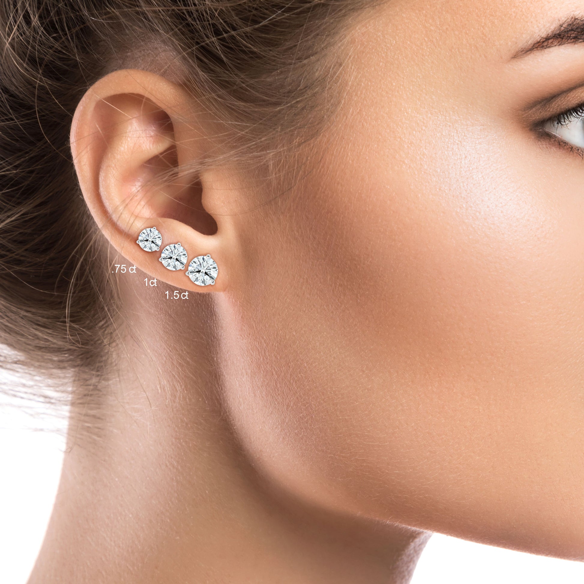 14Kw Round Diamond Stud Earrings 3.00 CT TW Screw Back - Beryl Jewelers