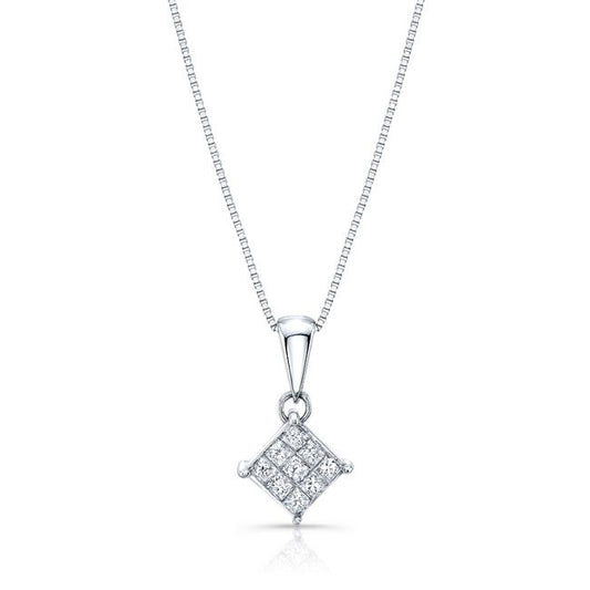 Diamond Invisible Set Princess Cut Dangle Pendant In 18k White Gold 1/4ctw (17-in Box Chain)