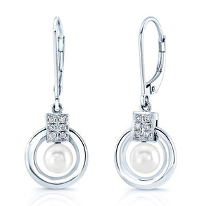 Pearl And Diamond Drop Earrings in 14K White Gold – side profile | RockHer