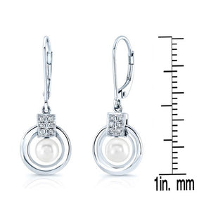 Pearl And Diamond Drop Earrings in 14K White Gold – scale reference | RockHer