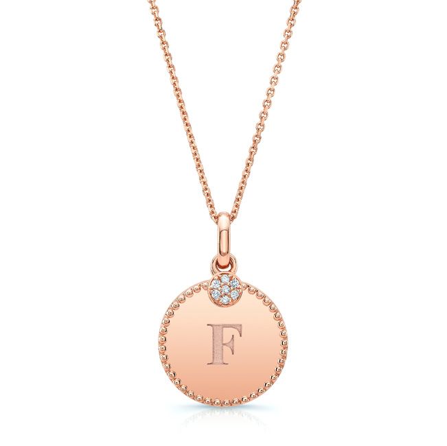 Diamond Initial "m" Disc Pendant In 14k Rose Gold