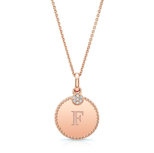 Diamond Initial "m" Disc Pendant In 14k Rose Gold