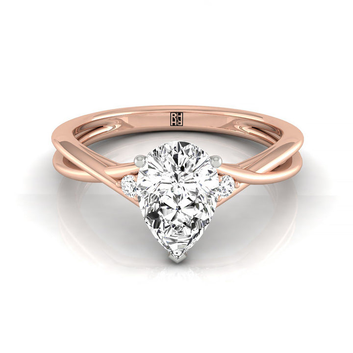 Twisted Shank Hidden Halo Solitaire Princess, in 14K Rose Gold – front view | RockHer