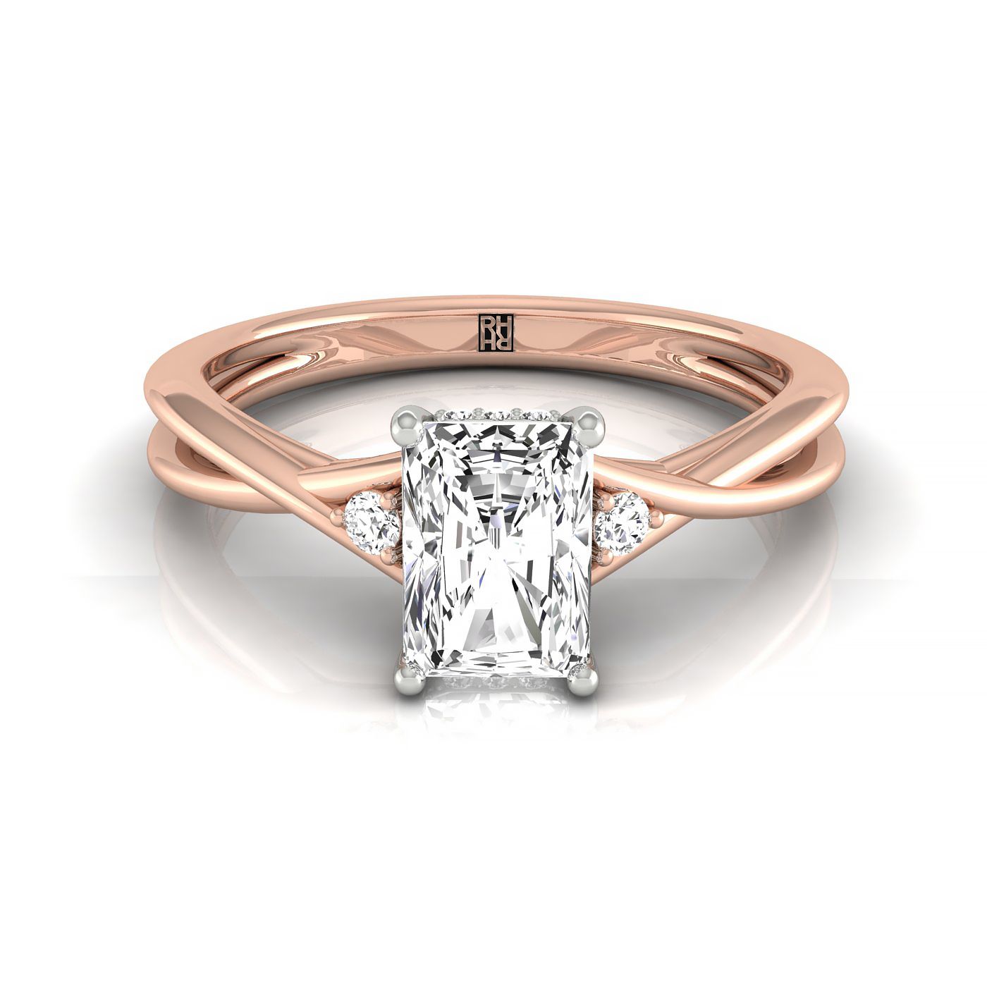 14kr Radiant Twisted Shank Single Hidden Halo Engagement Ring With 18 Prong Set Round Diamonds Sz 7.5