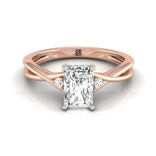 14kr Radiant Twisted Shank Single Hidden Halo Engagement Ring With 18 Prong Set Round Diamonds Sz 7.5