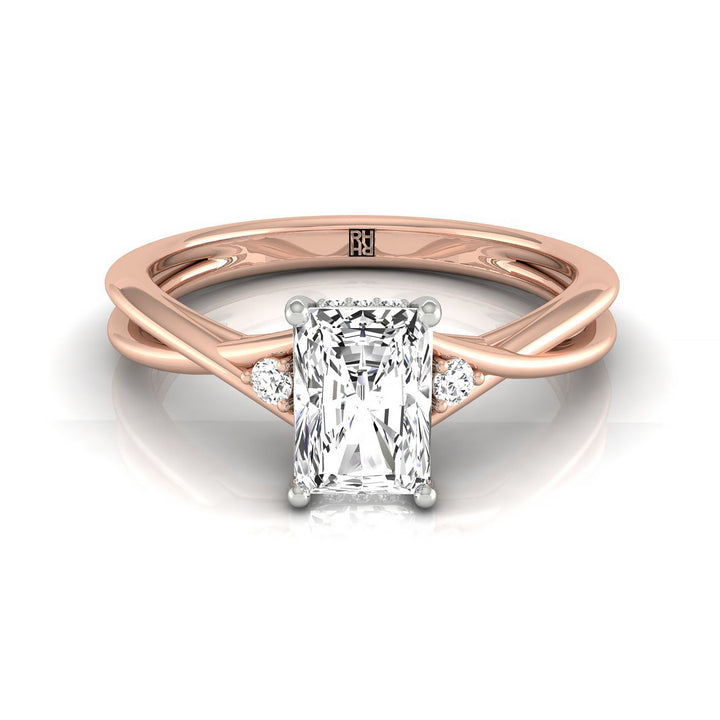 Twisted Shank Hidden Halo Solitaire Radiant, in 14K Rose Gold – front view | RockHer