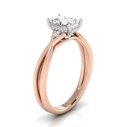 14kr Radiant Twisted Shank Single Hidden Halo Engagement Ring With 18 Prong Set Round Diamonds Sz 7.5