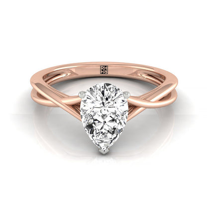 Twisted Shank Hidden Halo Solitaire Princess, in 14K Rose Gold – front view | RockHer