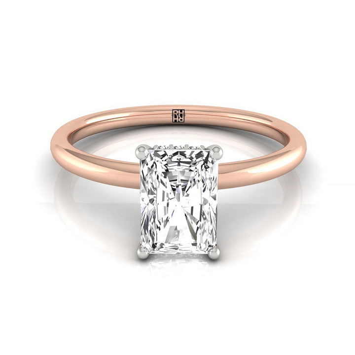 Double Hidden Halo Solitaire Radiant, in 14K Rose Gold – front view | RockHer