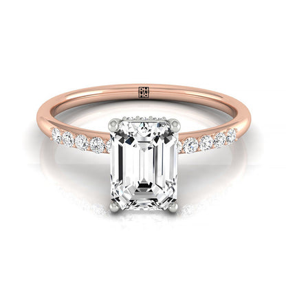 Emerald Cut, Hidden Halo Quarter Shank Emerald, in 14K Yellow Gold – front view | RockHer