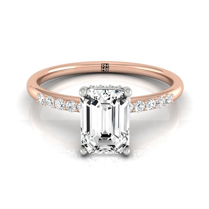 Emerald Cut, Hidden Halo Quarter Shank Emerald, in 14K Yellow Gold – front view | RockHer