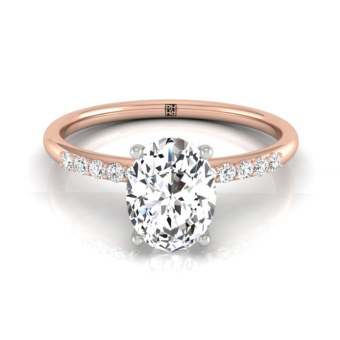 The Abbey hidden halo pavé engagement ring setting, shown in 14K Rose Gold | RockHer