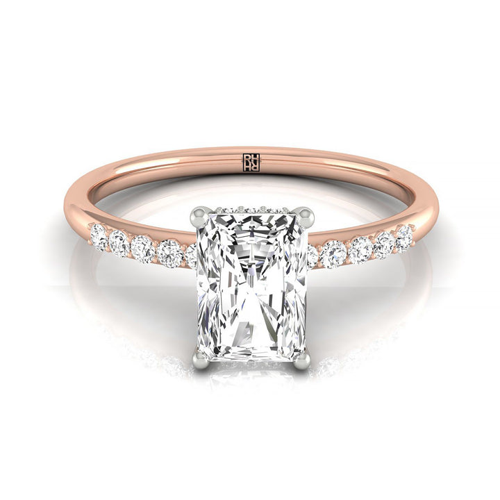 Double Hidden Halo Solitaire Radiant, in 14K Rose Gold – front view | RockHer