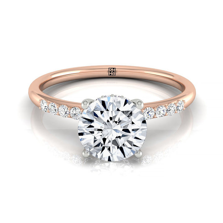 Round Brilliant, Double Hidden Halo Solitaire Round, in 14K Rose Gold – front view | RockHer