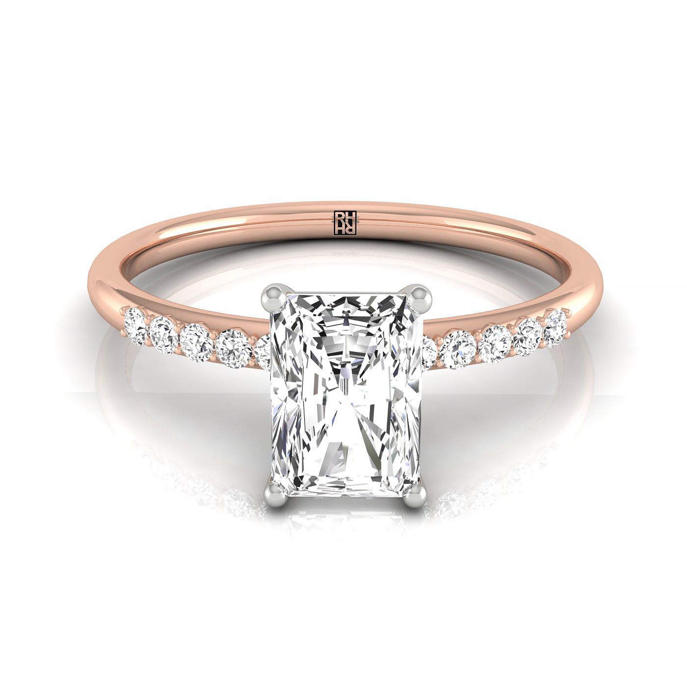 The Cherie hidden halo pavé solitaire cut engagement ring setting, shown in 14K Rose Gold | RockHer