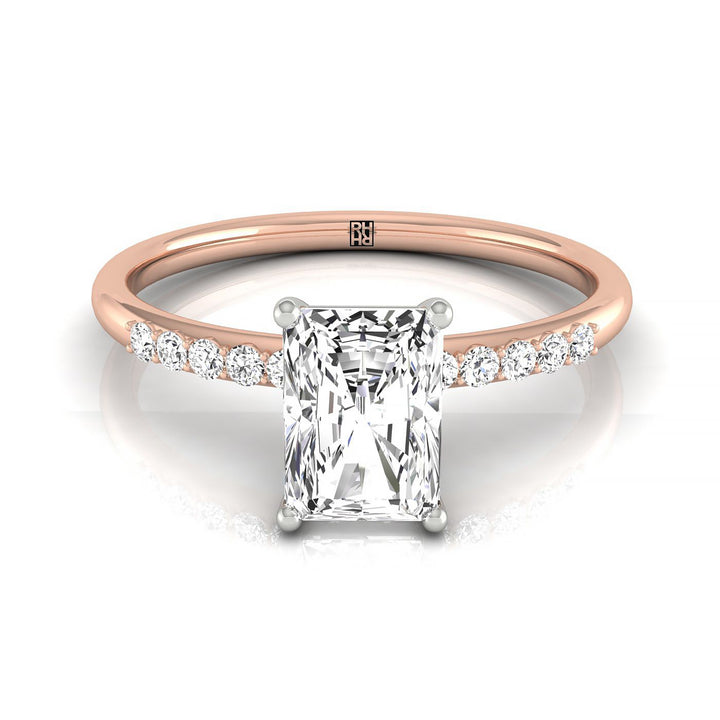Emerald Cut, Hidden Halo Quarter Shank EM, in 14K Rose Gold – front view | RockHer