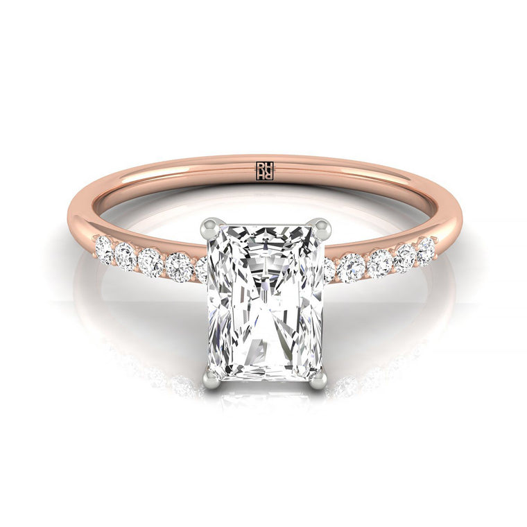 The Cherie Hidden Halo Pavé Solitaire Radiant Cut Engagement Ring Setting in 14K Rose Gold