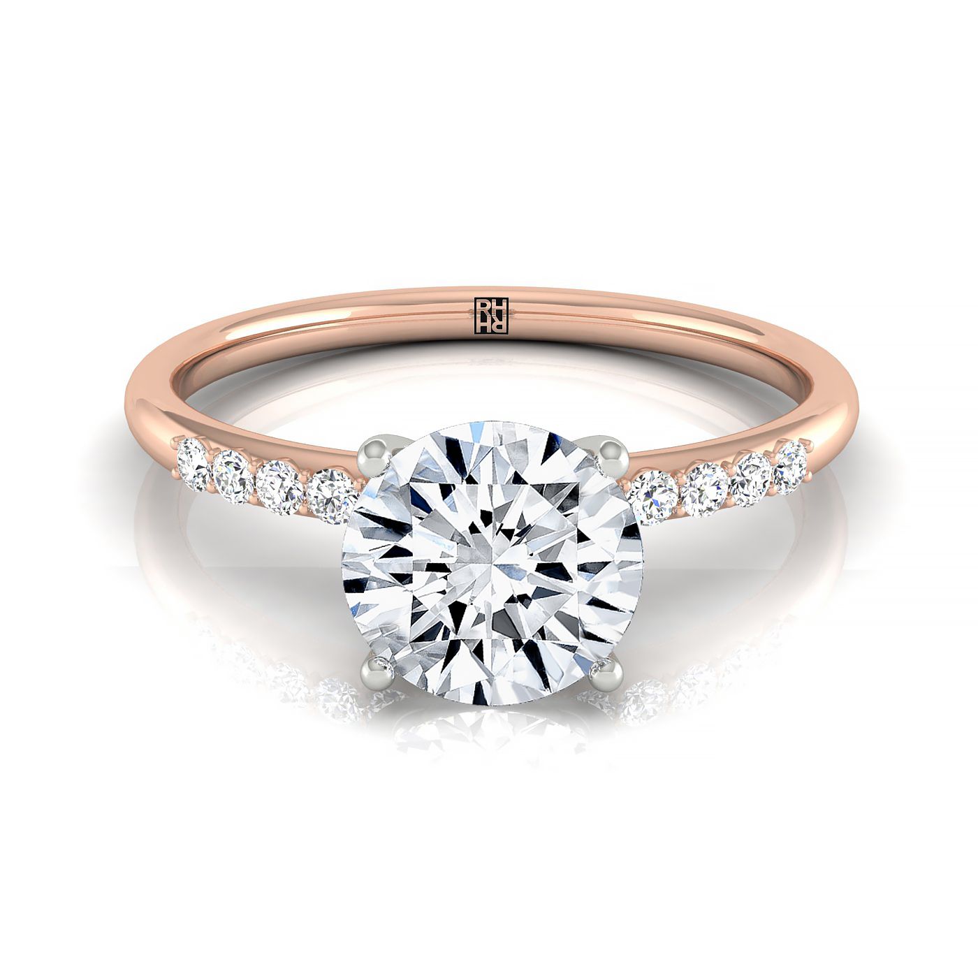 The Cherie hidden halo pavé solitaire engagement ring setting, shown in 14K Rose Gold | RockHer