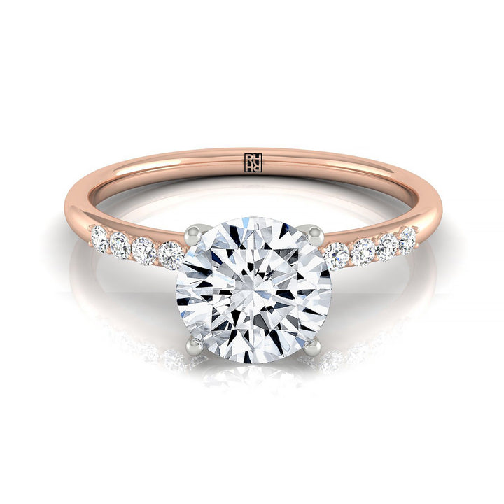 Round Brilliant, Quarter Shank Hidden Halo Solitaire, in 14K Rose Gold – front view | RockHer