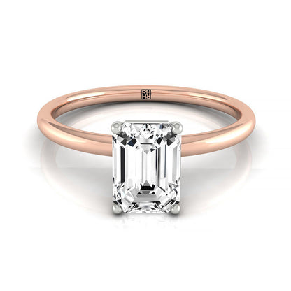 Emerald Cut, Hidden Halo Solitaire Emerald, in 14K Rose Gold – front view | RockHer