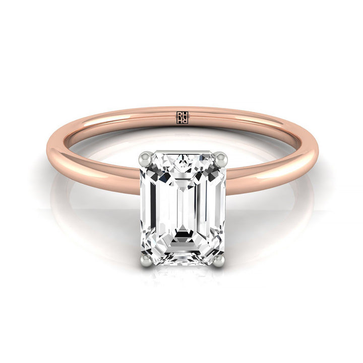 Emerald Cut, Hidden Halo Solitaire Emerald, in 14K Rose Gold – front view | RockHer