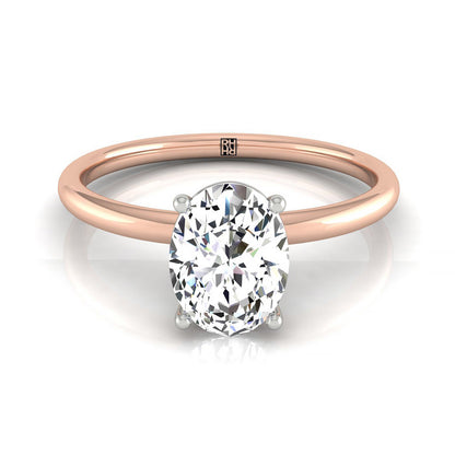 Hidden Halo Solitaire Oval, in 14K Rose Gold – front view | RockHer